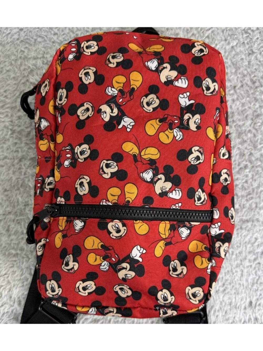Disney Mickey Mouse Mini Backpack Red With Adjustable Straps & Zippered Pocket